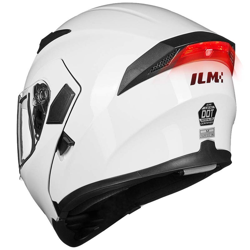 ILM Motorcycle Dual Visor Flip up Modular Full Face Helmet DOT LED Light Model 902L (M, White - LED) - Image 1